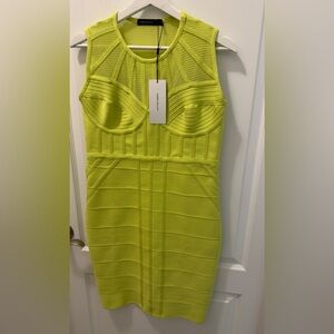 Lime Green Bandage Bodice Knit Sleeveless Dress